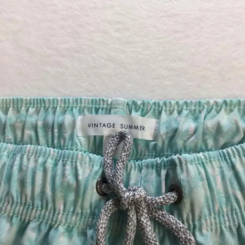 Vintage Summer Men's Pineapple Print Volley Swim Shorts Large Mint Green